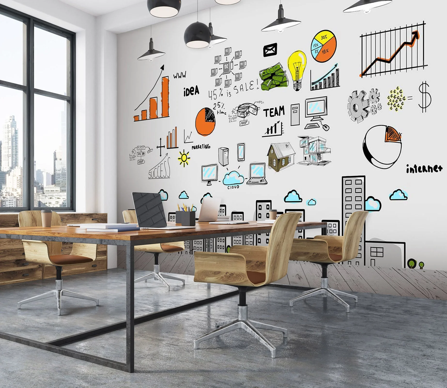 Commercial wallpaper installation for offices and businesses